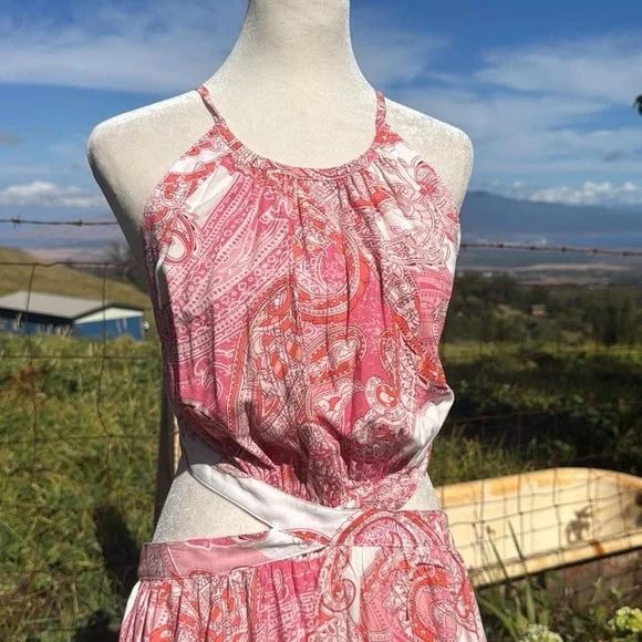 NWT MELISSA ODABASH Arabella cutout printed voile maxi dress Boho Chic Beach - Picture 4 of 9